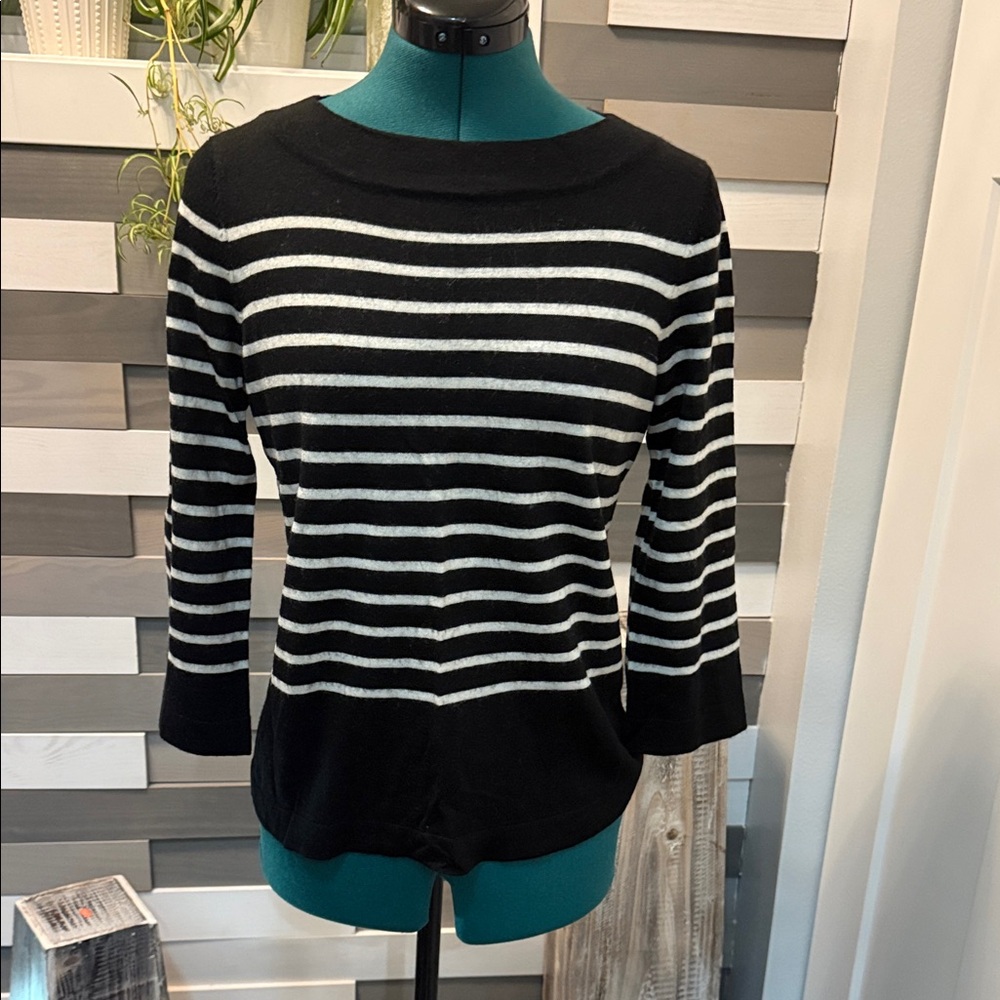 The Limited Black and White Striped Crew Neck Sweater